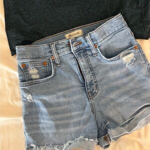 Madewell Light Blue Denim Jeans cut-off high rise shorts. Size 26.